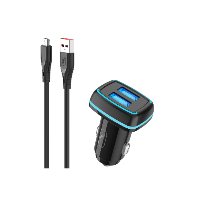 Зарядний пристрій в авто SkyDolphin SZ18V 2USB/3.4A/15W з кабелем Micro USB чорний