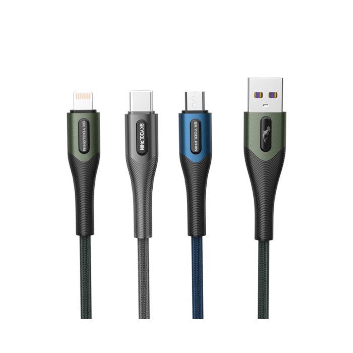 Кабель USB SkyDolphin S01V Metal Braided Fast Micro USB 3A/1m темно зелений
